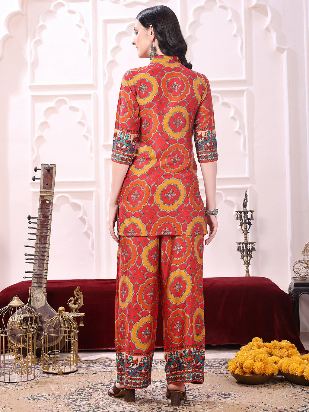 Vibrant Ethnic Co-Ord Set, Red - Hiral Fashion | Grocsy