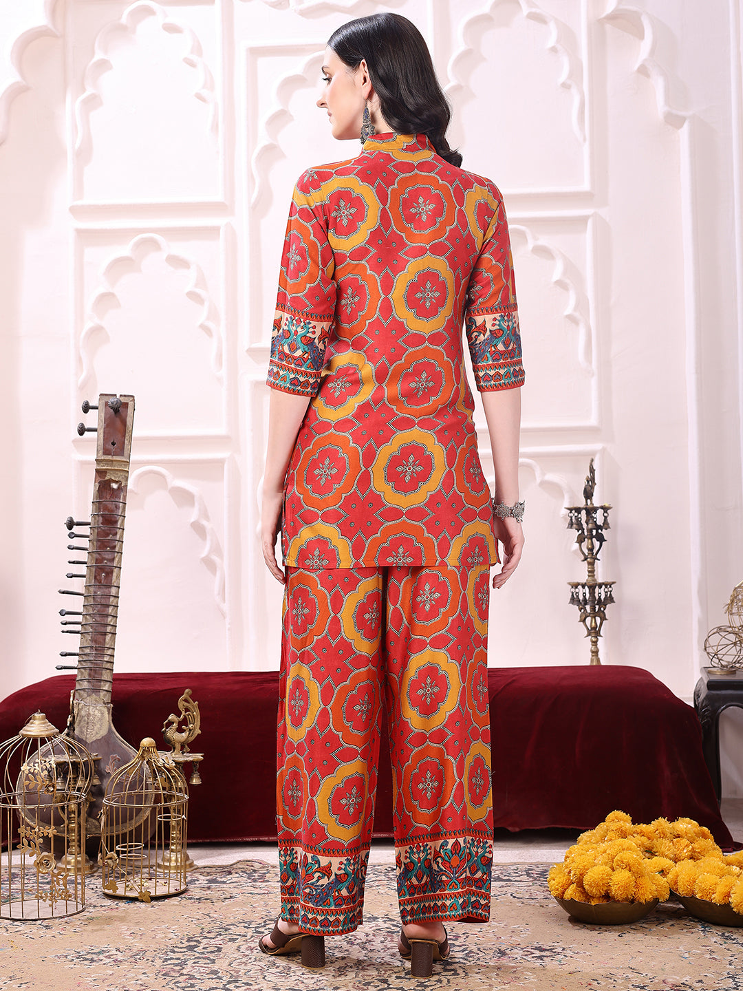 Vibrant Ethnic Co-Ord Set, Red - Hiral Fashion | Grocsy