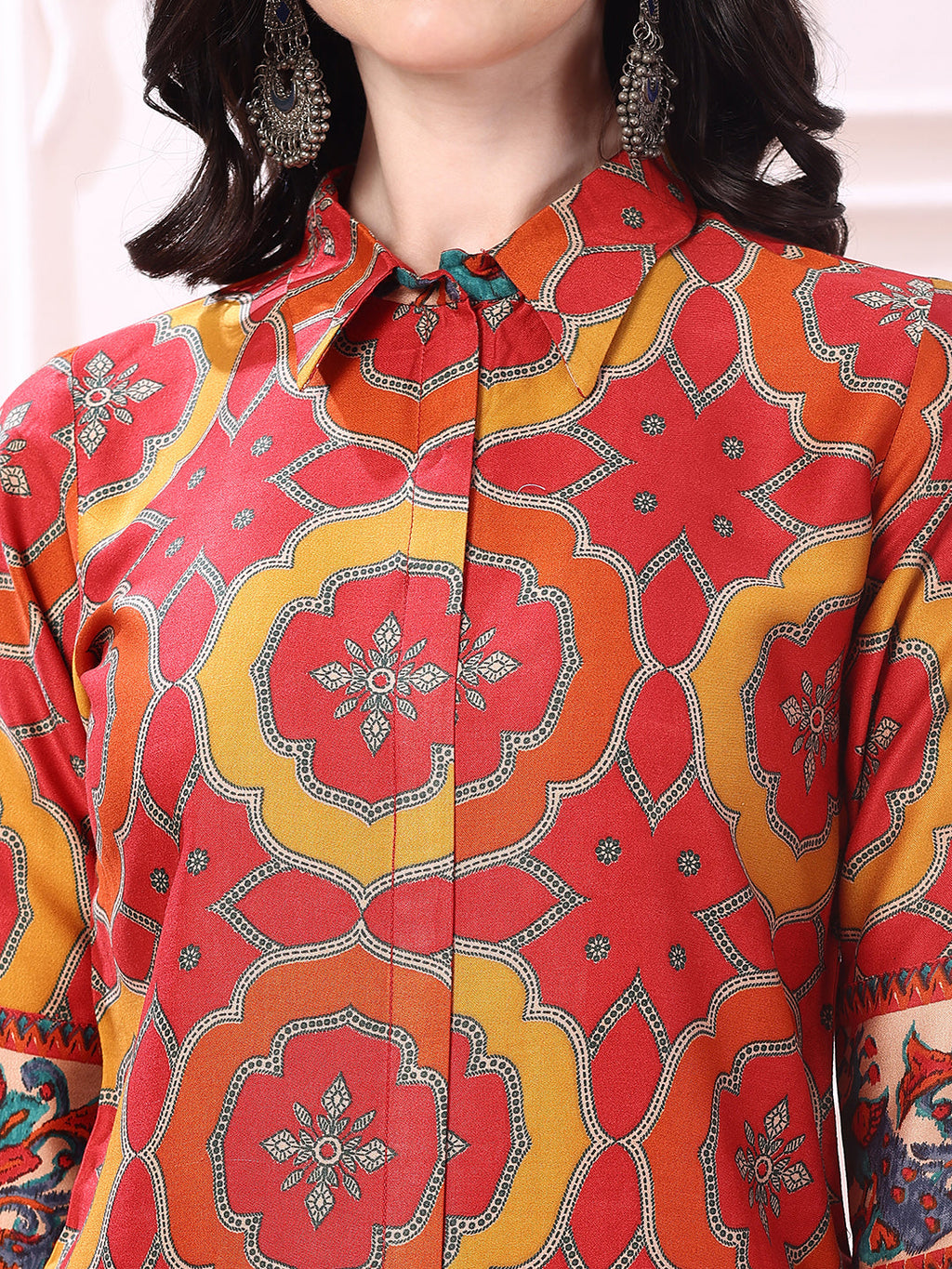Vibrant Ethnic Co-Ord Set, Red - Hiral Fashion | Grocsy