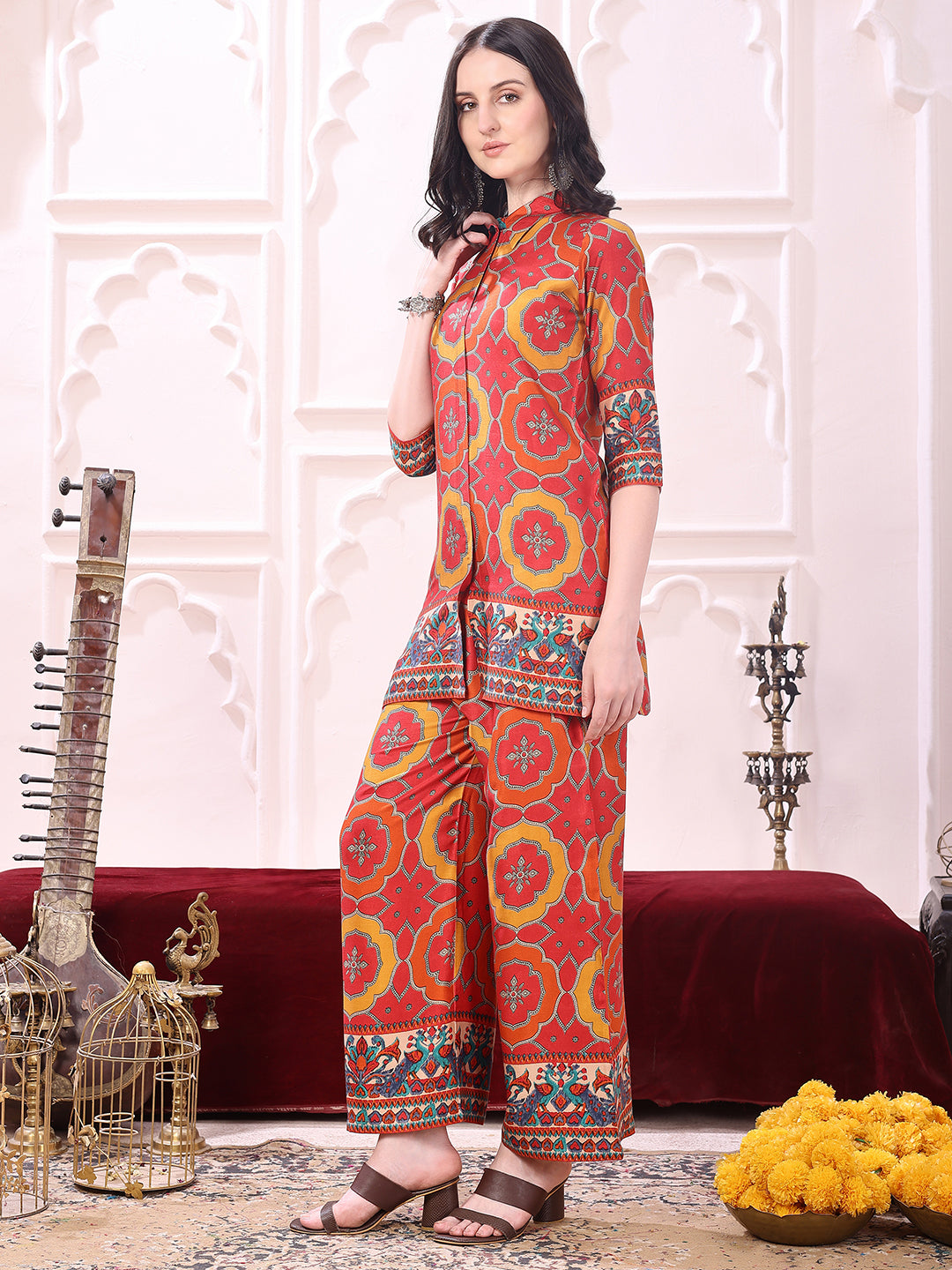 Vibrant Ethnic Co-Ord Set, Red - Hiral Fashion | Grocsy