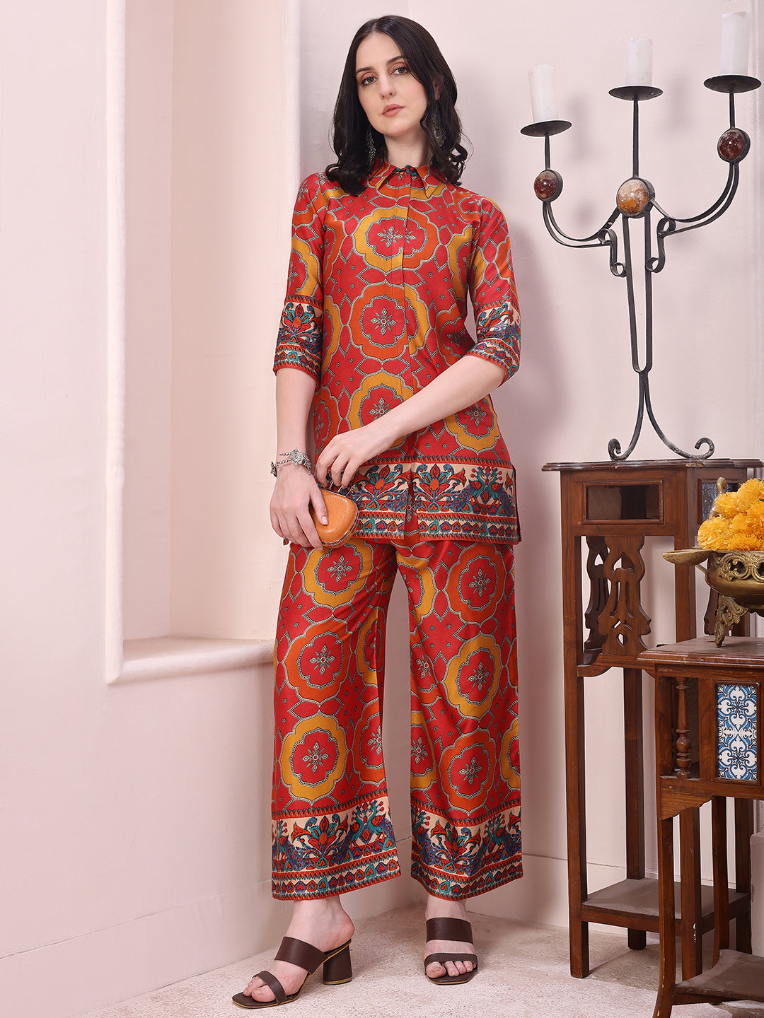 Vibrant Ethnic Co-Ord Set, Red - Hiral Fashion | Grocsy