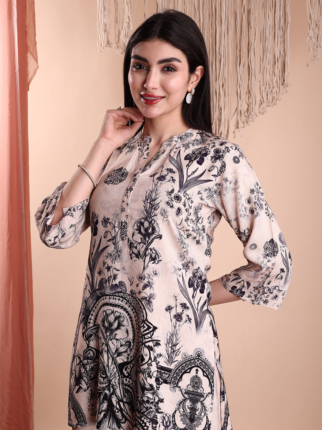 Floral & Paisley Printed Co-Ords, Beige - Hiral Fashion | Grocsy