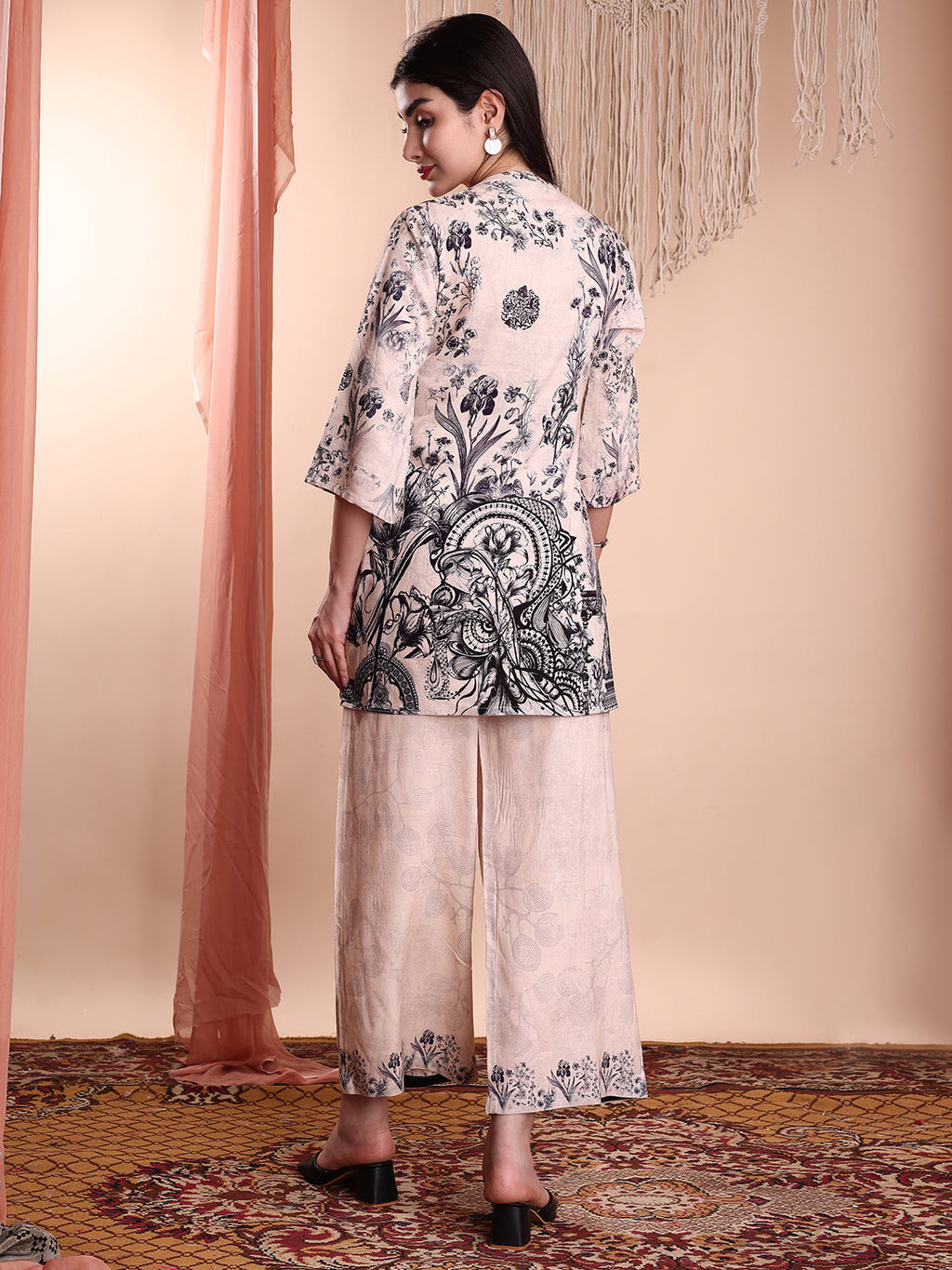 Floral & Paisley Printed Co-Ords, Beige - Hiral Fashion | Grocsy