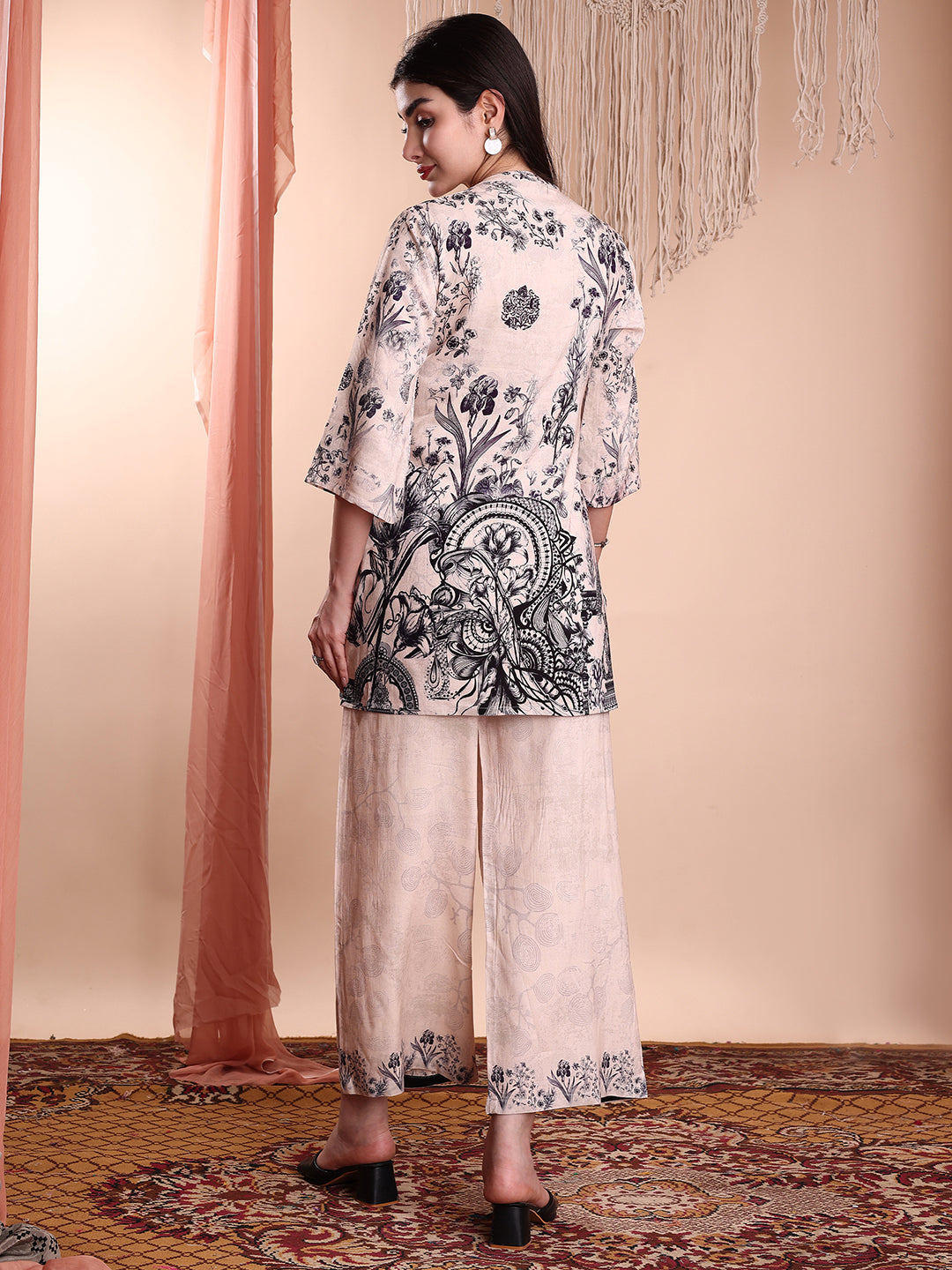 Floral & Paisley Printed Co-Ords, Beige - Hiral Fashion | Grocsy