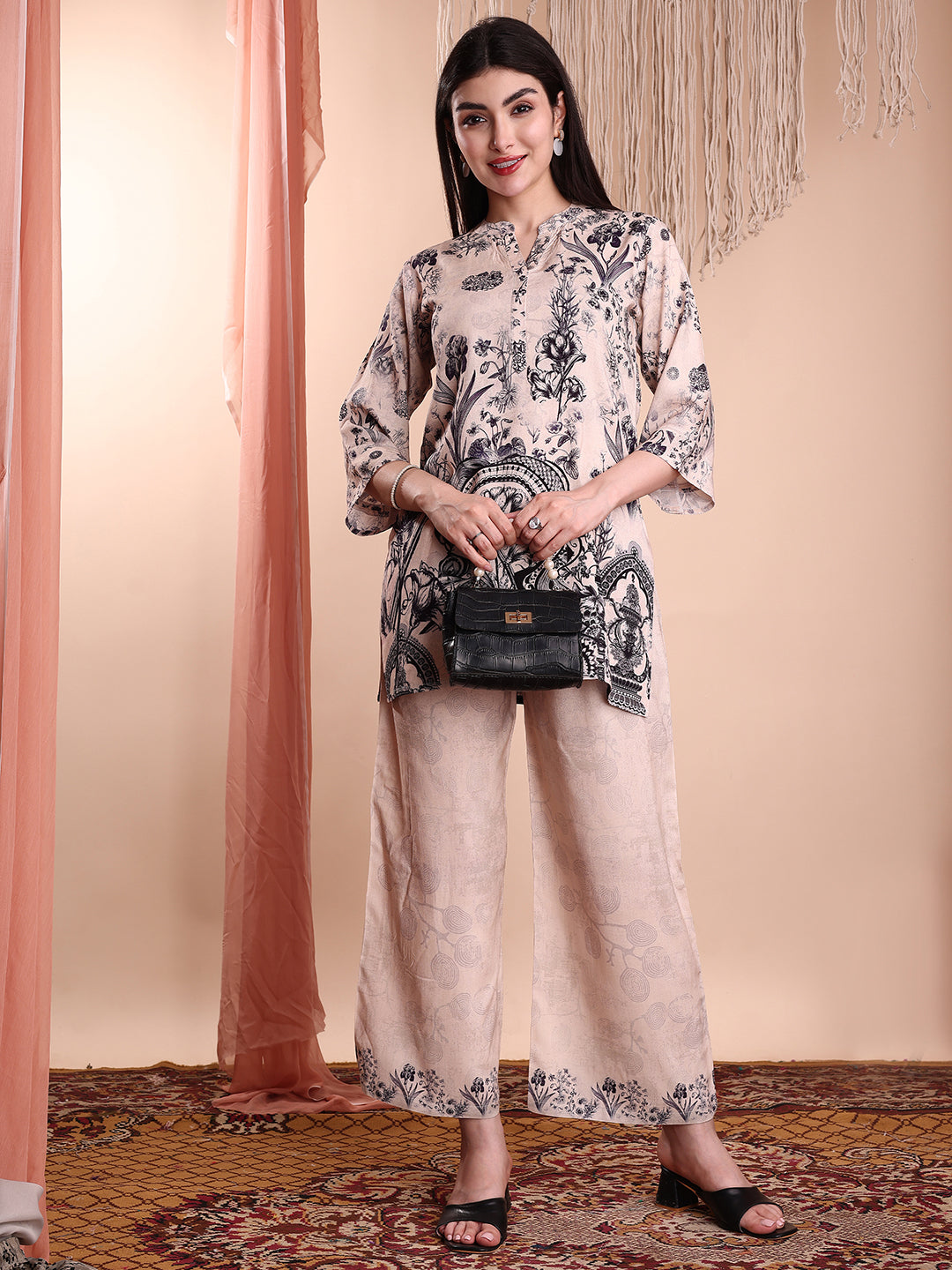 Floral & Paisley Printed Co-Ords, Beige - Hiral Fashion | Grocsy