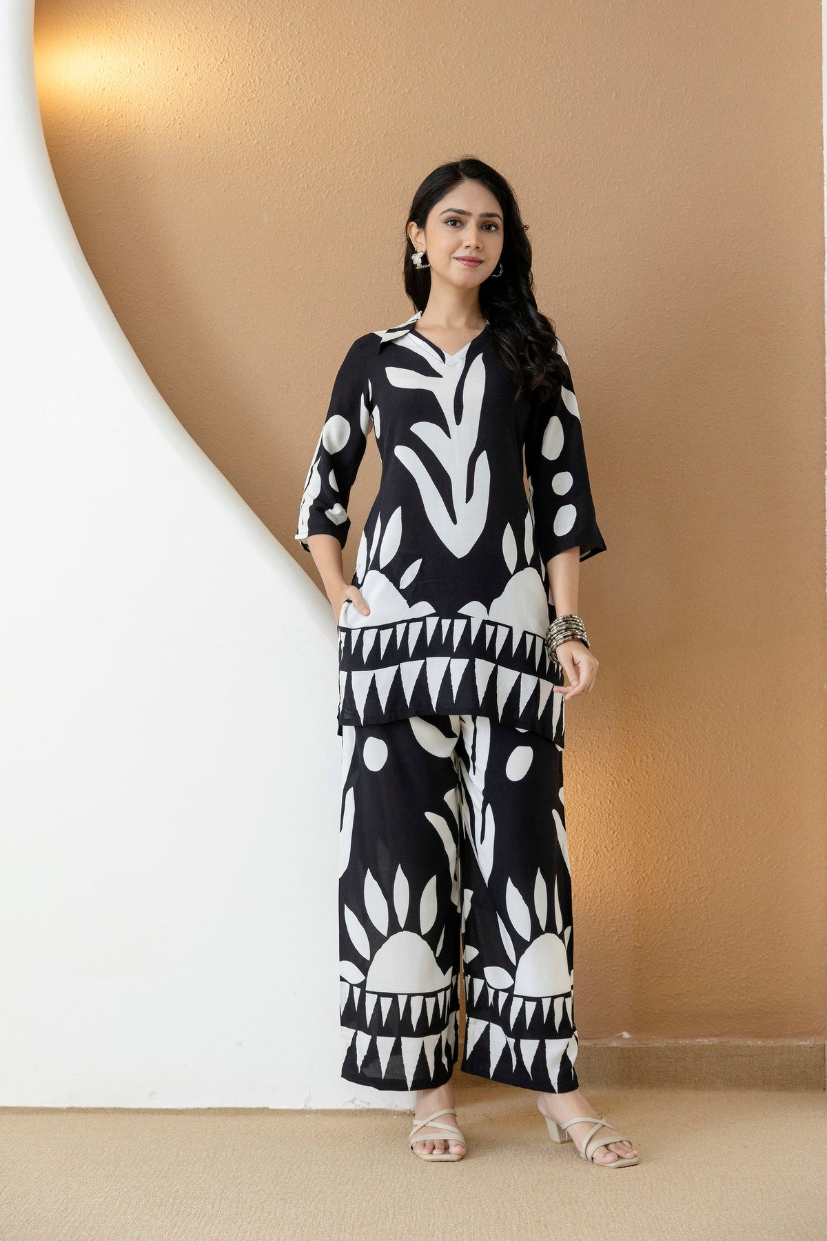 Abstract Printed Co-Ords, Black; White - Hiral Fashion | Grocsy