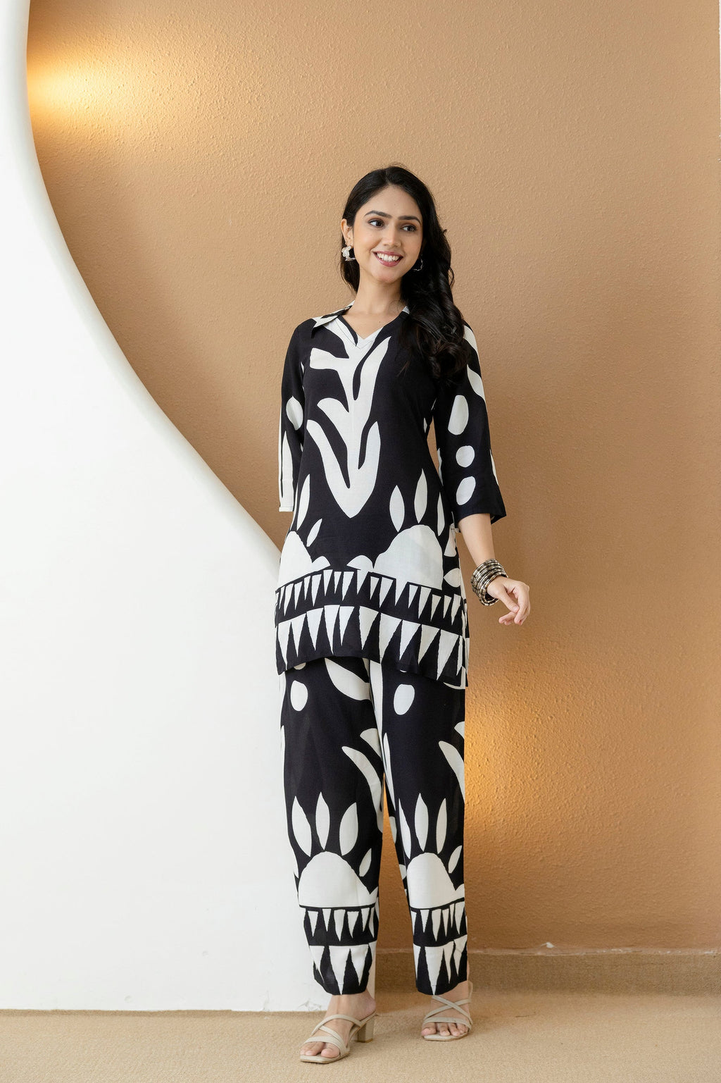 Abstract Printed Co-Ords, Black; White - Hiral Fashion | Grocsy