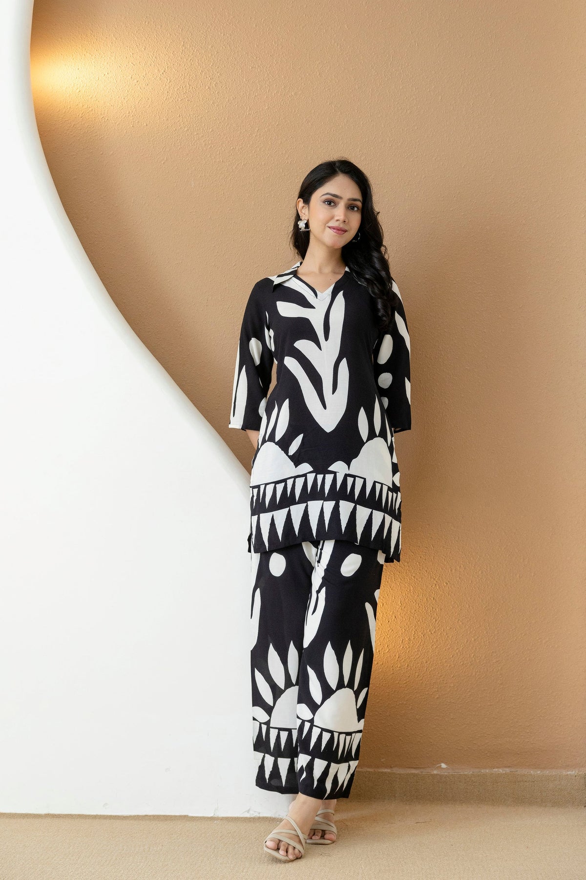 Abstract Printed Co-Ords, Black; White - Hiral Fashion | Grocsy