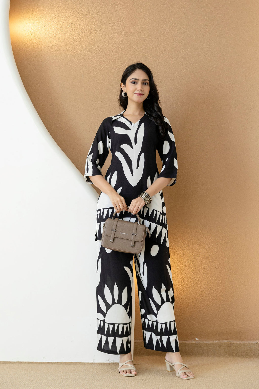 Abstract Printed Co-Ords, Black; White - Hiral Fashion | Grocsy