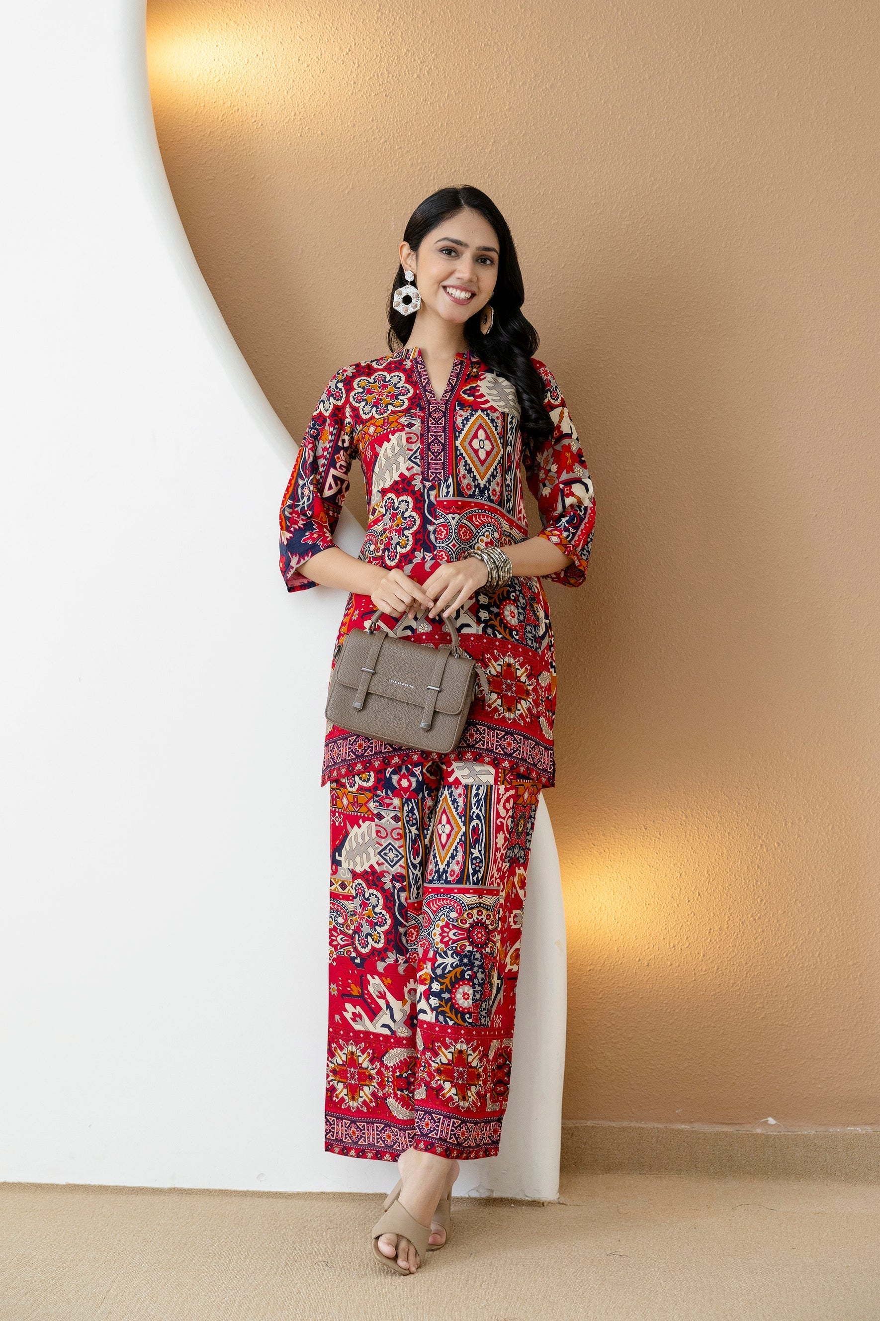 Boho Printed Co-Ord Set, Pink - Hiral Fashion | Grocsy