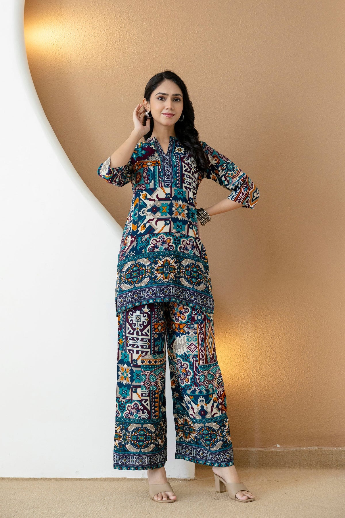 Boho Printed Co-Ord Set, Teal - Hiral Fashion | Grocsy