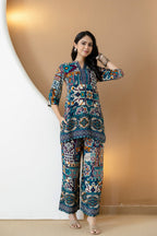 Boho Printed Co-Ord Set, Teal - Hiral Fashion | Grocsy