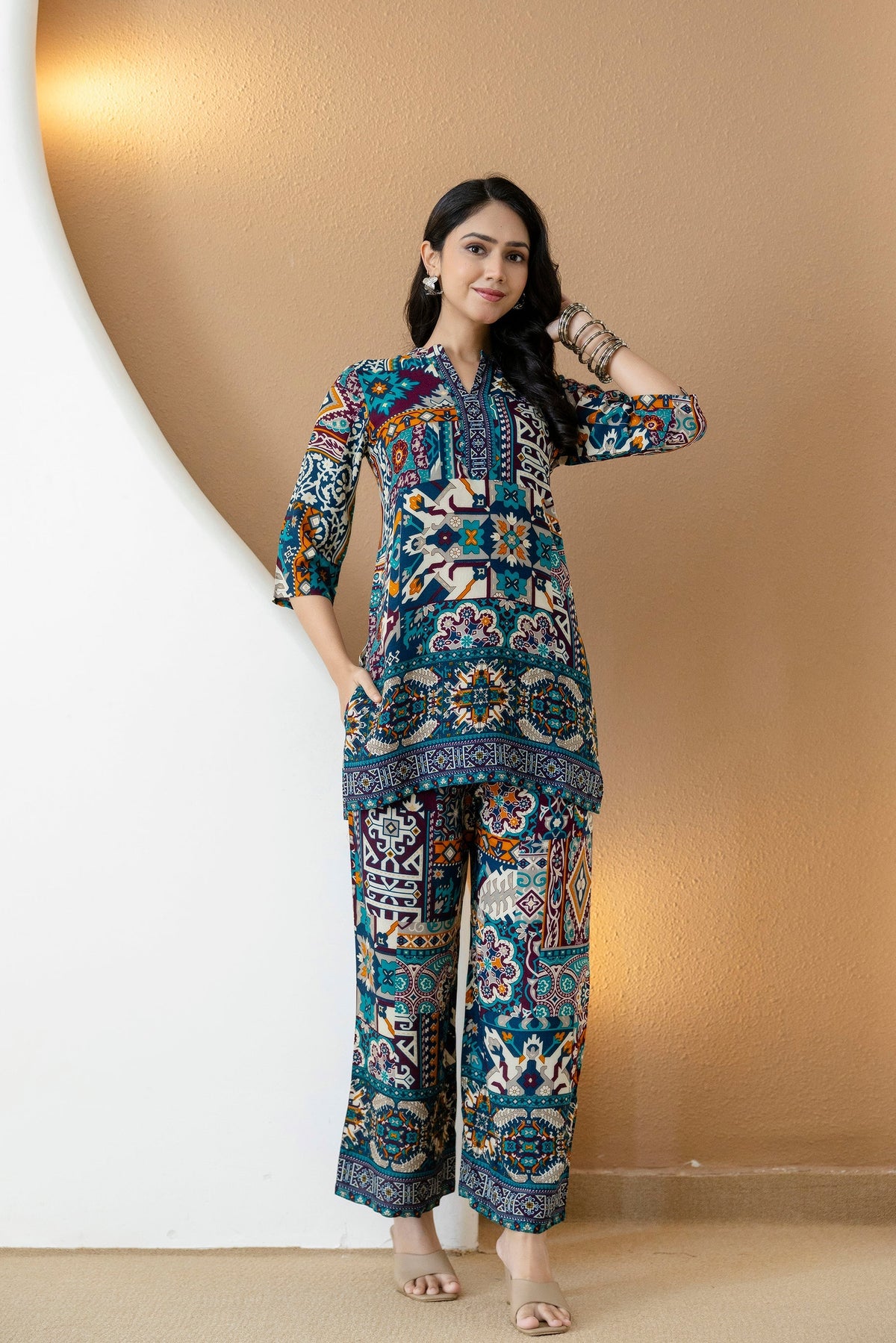 Boho Printed Co-Ord Set, Teal - Hiral Fashion | Grocsy