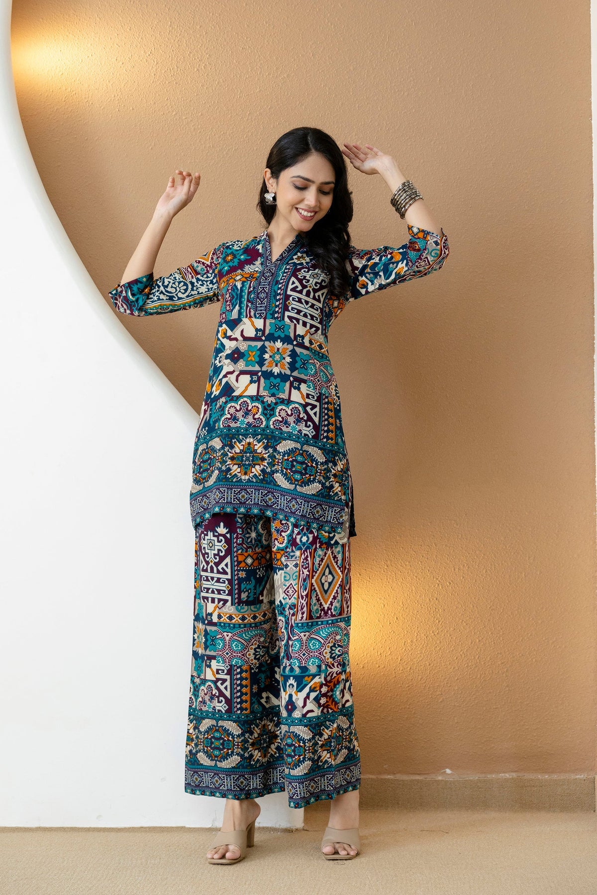Boho Printed Co-Ord Set, Teal - Hiral Fashion | Grocsy