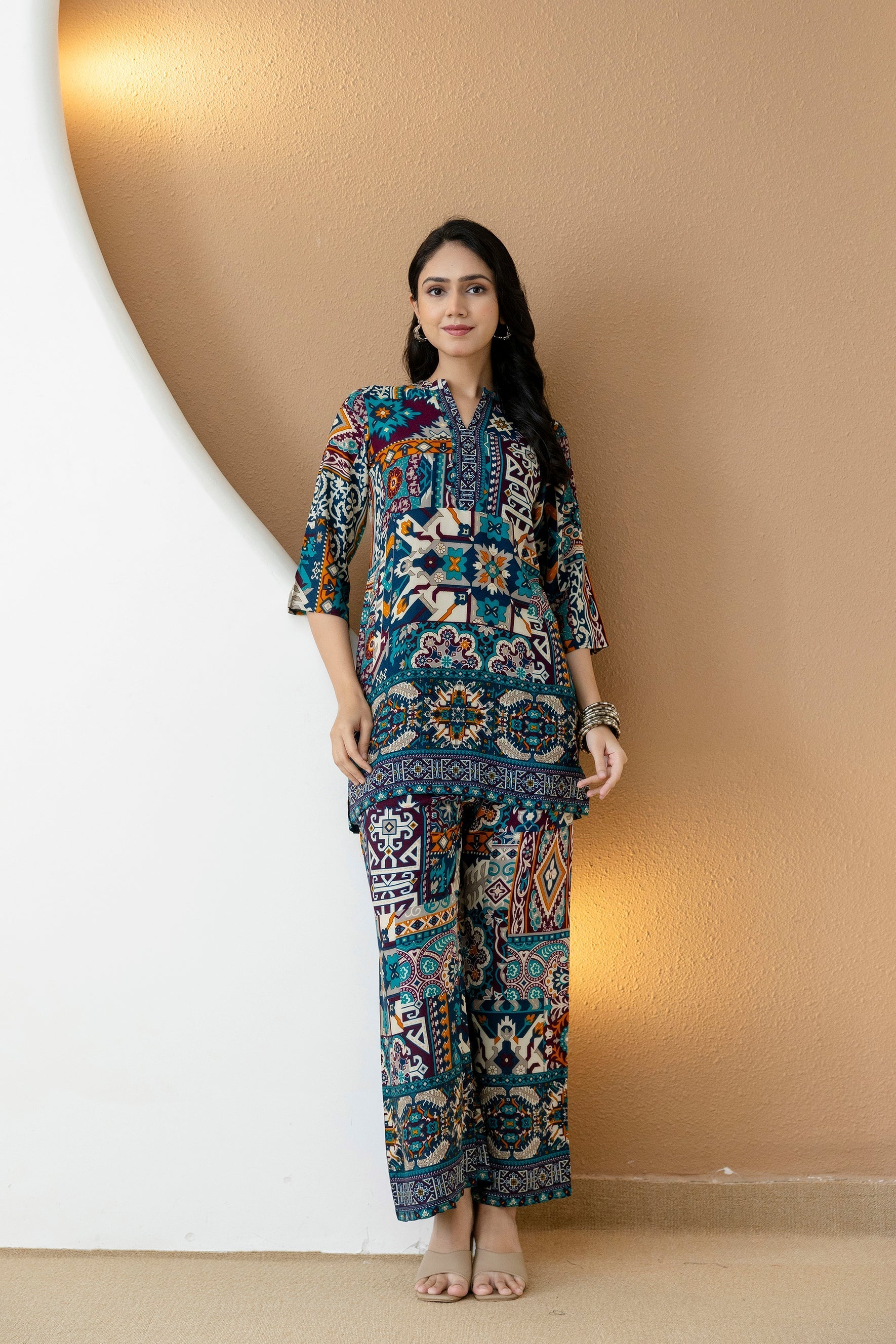 Boho Printed Co-Ord Set, Teal - Hiral Fashion | Grocsy