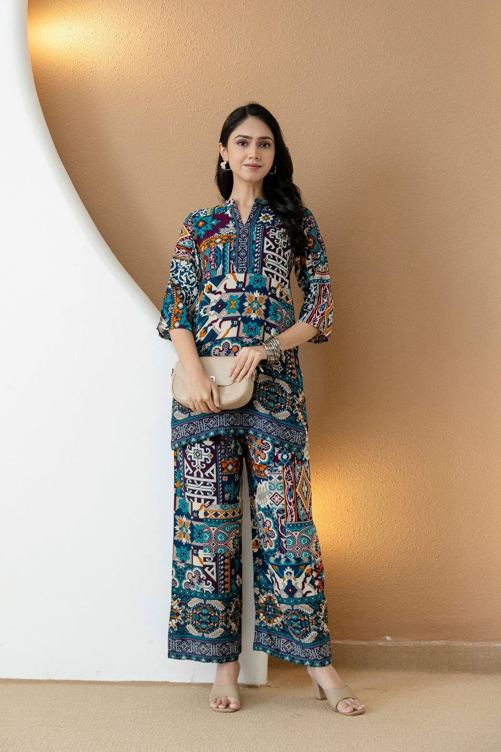 Boho Printed Co-Ord Set, Teal - Hiral Fashion | Grocsy
