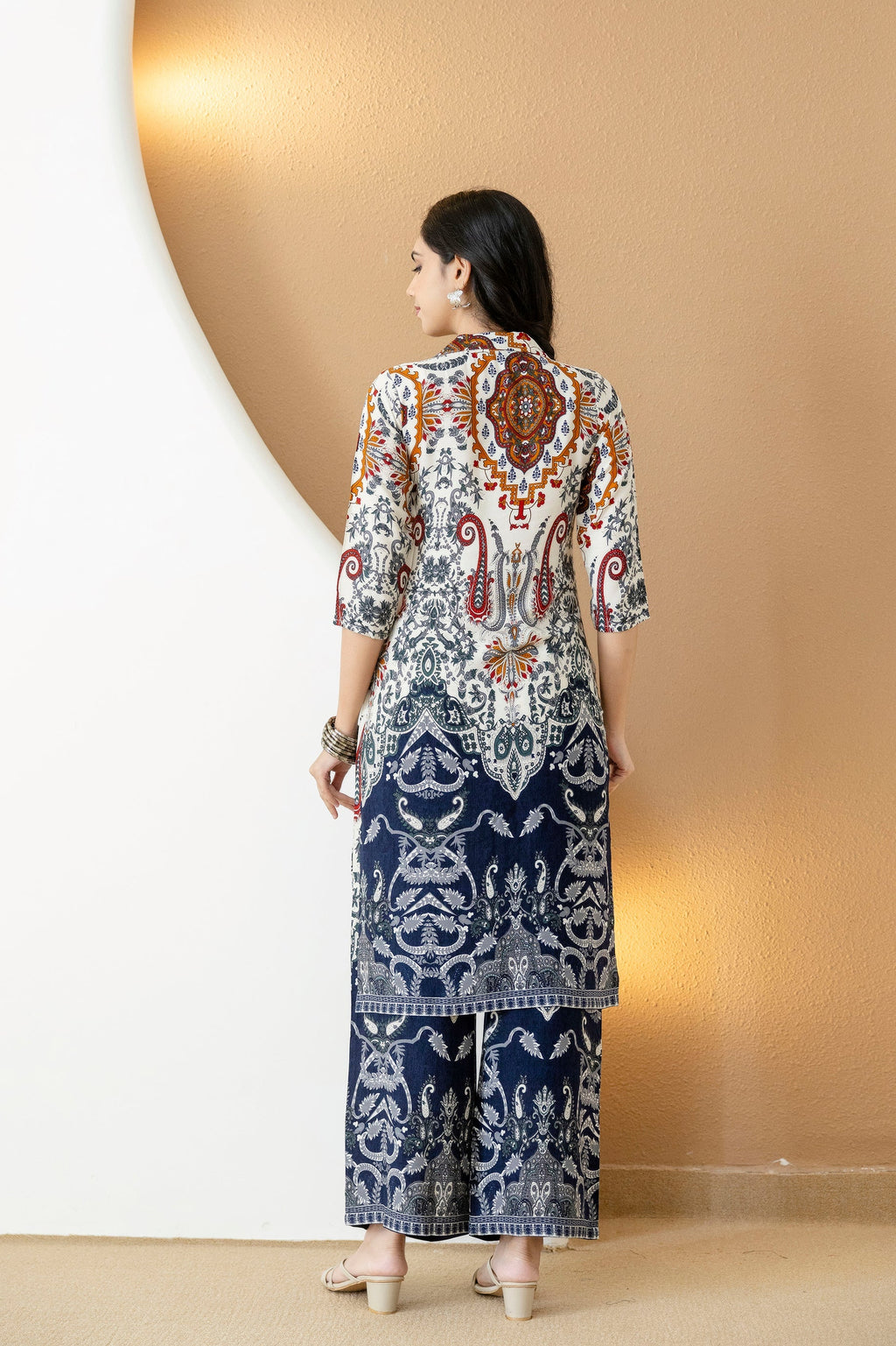 Paisley And Ethnic Motif Printed Kurta With Palazzo, Multicolor - Hiral Fashion | Grocsy