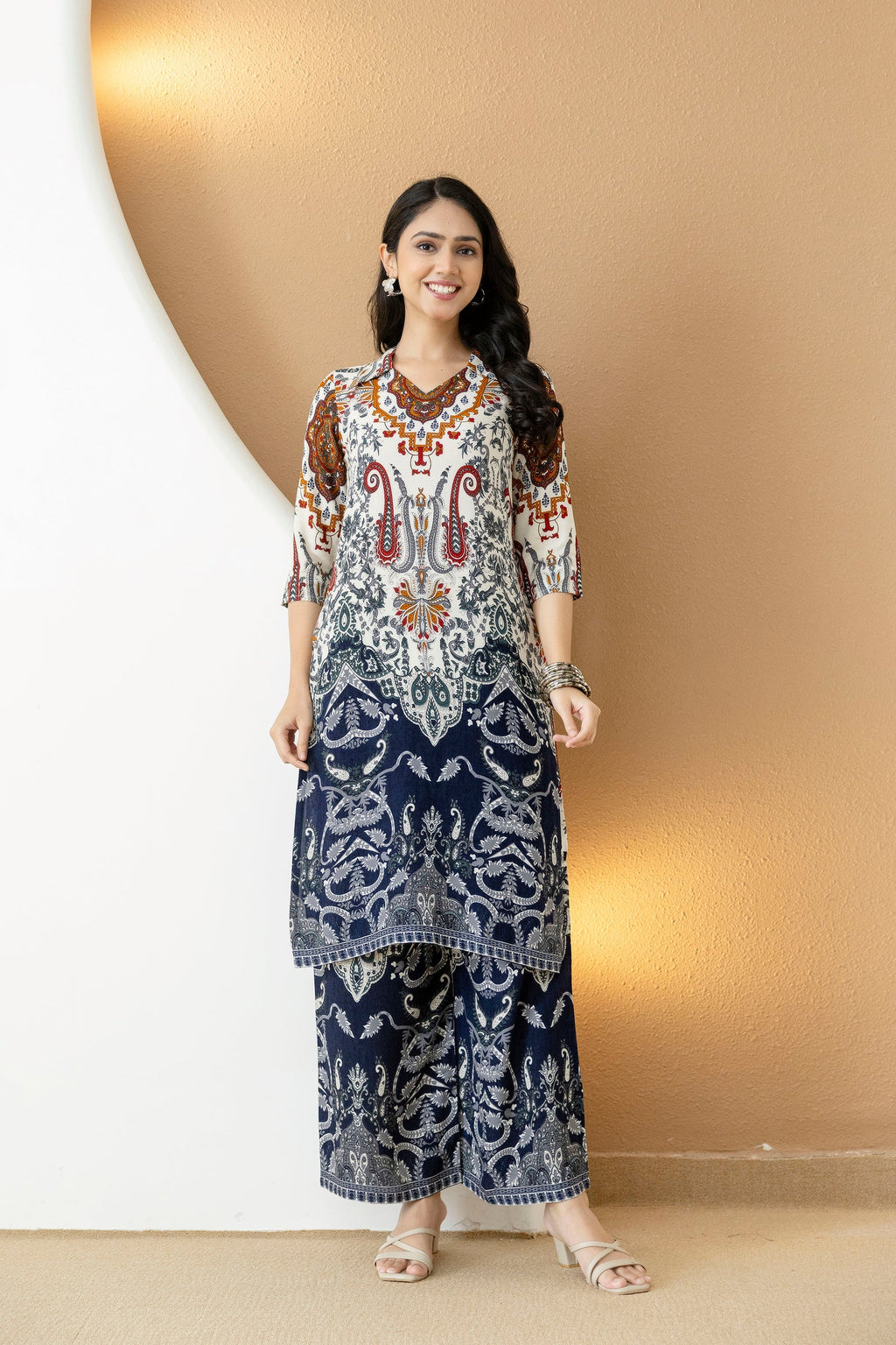Paisley And Ethnic Motif Printed Kurta With Palazzo, Multicolor - Hiral Fashion | Grocsy