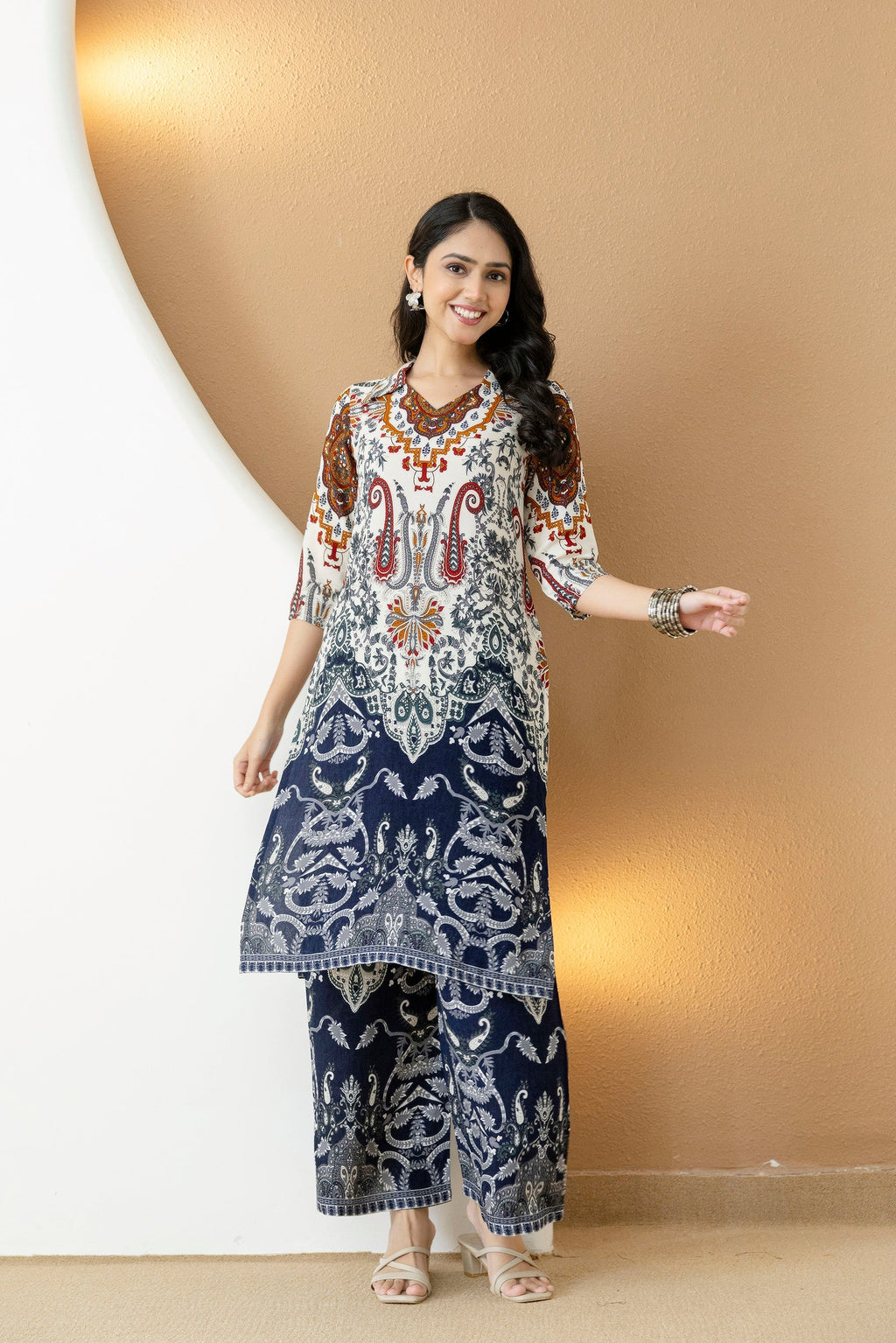 Paisley And Ethnic Motif Printed Kurta With Palazzo, Multicolor - Hiral Fashion | Grocsy