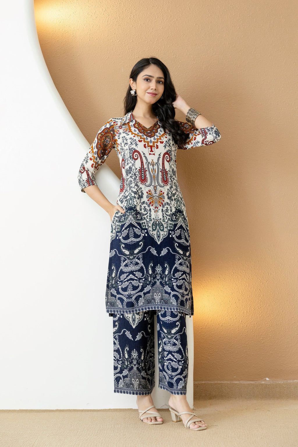 Paisley And Ethnic Motif Printed Kurta With Palazzo, Multicolor - Hiral Fashion | Grocsy