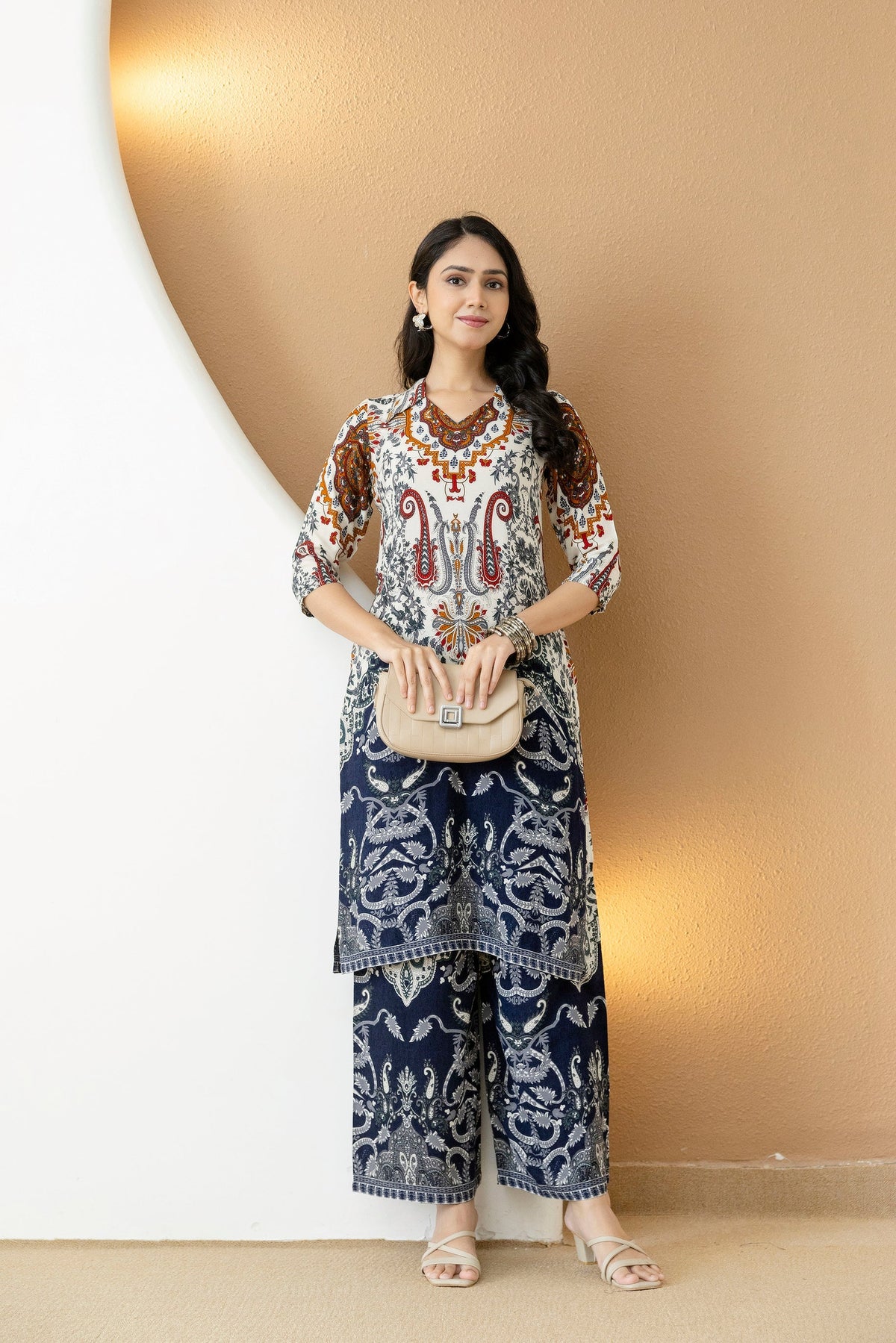Paisley And Ethnic Motif Printed Kurta With Palazzo, Multicolor - Hiral Fashion | Grocsy