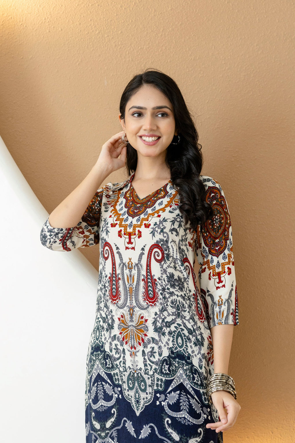 Paisley And Ethnic Motif Printed Kurta With Palazzo, Multicolor - Hiral Fashion | Grocsy