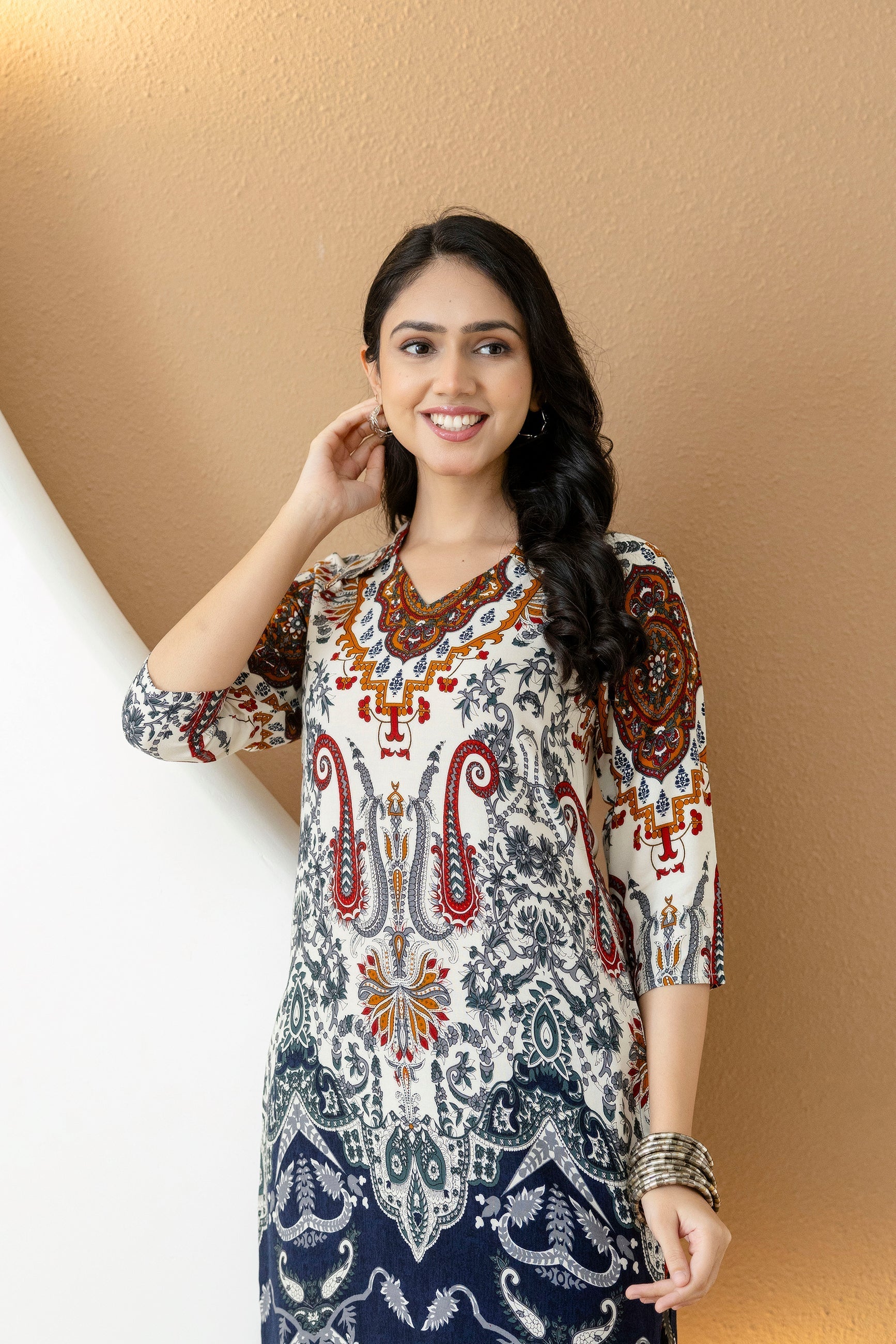 Paisley And Ethnic Motif Printed Kurta With Palazzo, Multicolor - Hiral Fashion | Grocsy
