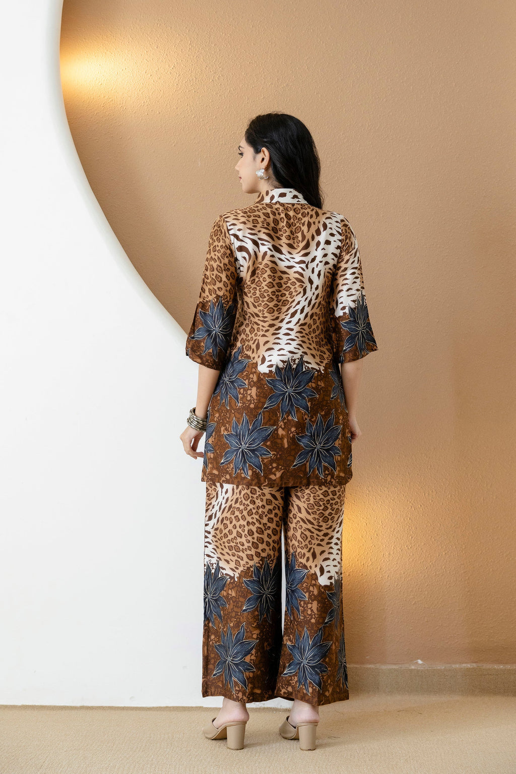 Animal & Floral Motifs Printed Ethnic Co-Ord Set, Brown - Hiral Fashion | Grocsy