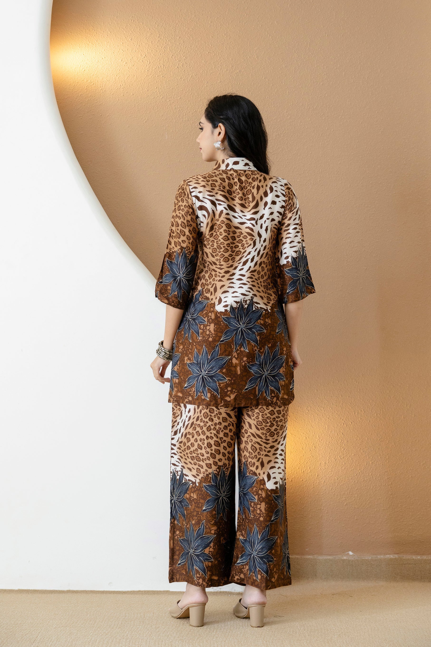 Animal & Floral Motifs Printed Ethnic Co-Ord Set, Brown - Hiral Fashion | Grocsy