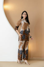 Animal & Floral Motifs Printed Ethnic Co-Ord Set, Brown - Hiral Fashion | Grocsy