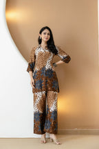 Animal & Floral Motifs Printed Ethnic Co-Ord Set, Brown - Hiral Fashion | Grocsy