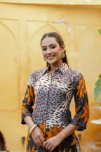 Animal & Floral Motifs Printed Ethnic Co-Ord Set, Grey - Hiral Fashion | Grocsy