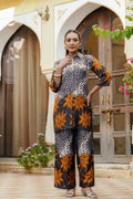 Animal & Floral Motifs Printed Ethnic Co-Ord Set, Grey - Hiral Fashion | Grocsy