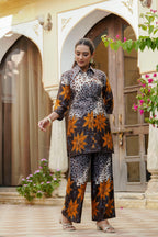 Animal & Floral Motifs Printed Ethnic Co-Ord Set, Grey - Hiral Fashion | Grocsy