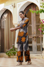 Animal & Floral Motifs Printed Ethnic Co-Ord Set, Grey - Hiral Fashion | Grocsy