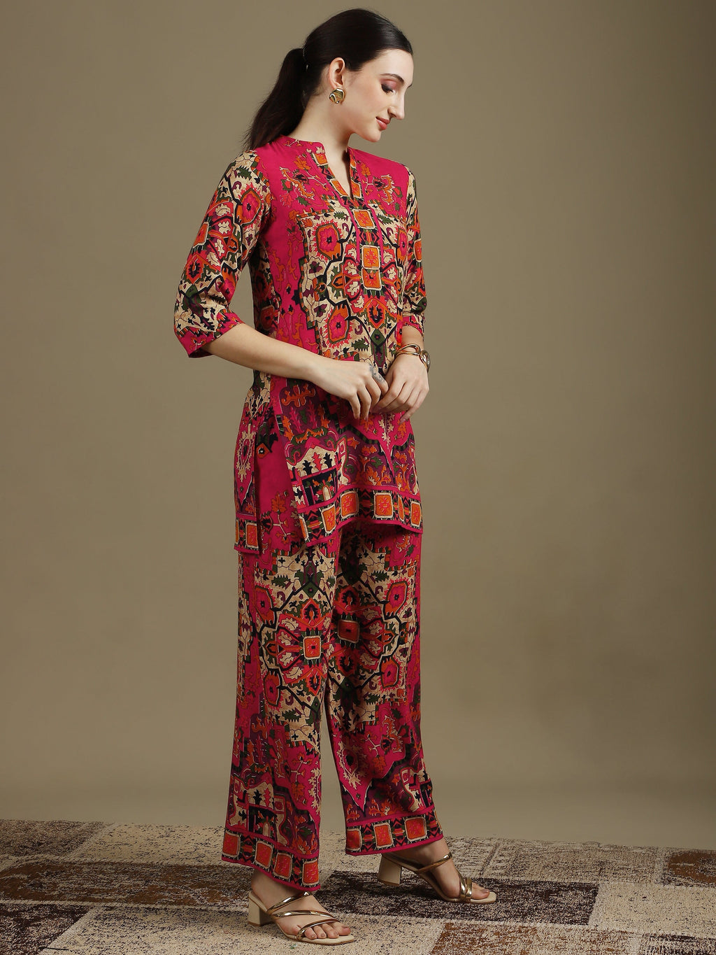 Ethnic Printed Co-Ord Set, Pink - Hiral Fashion | Grocsy