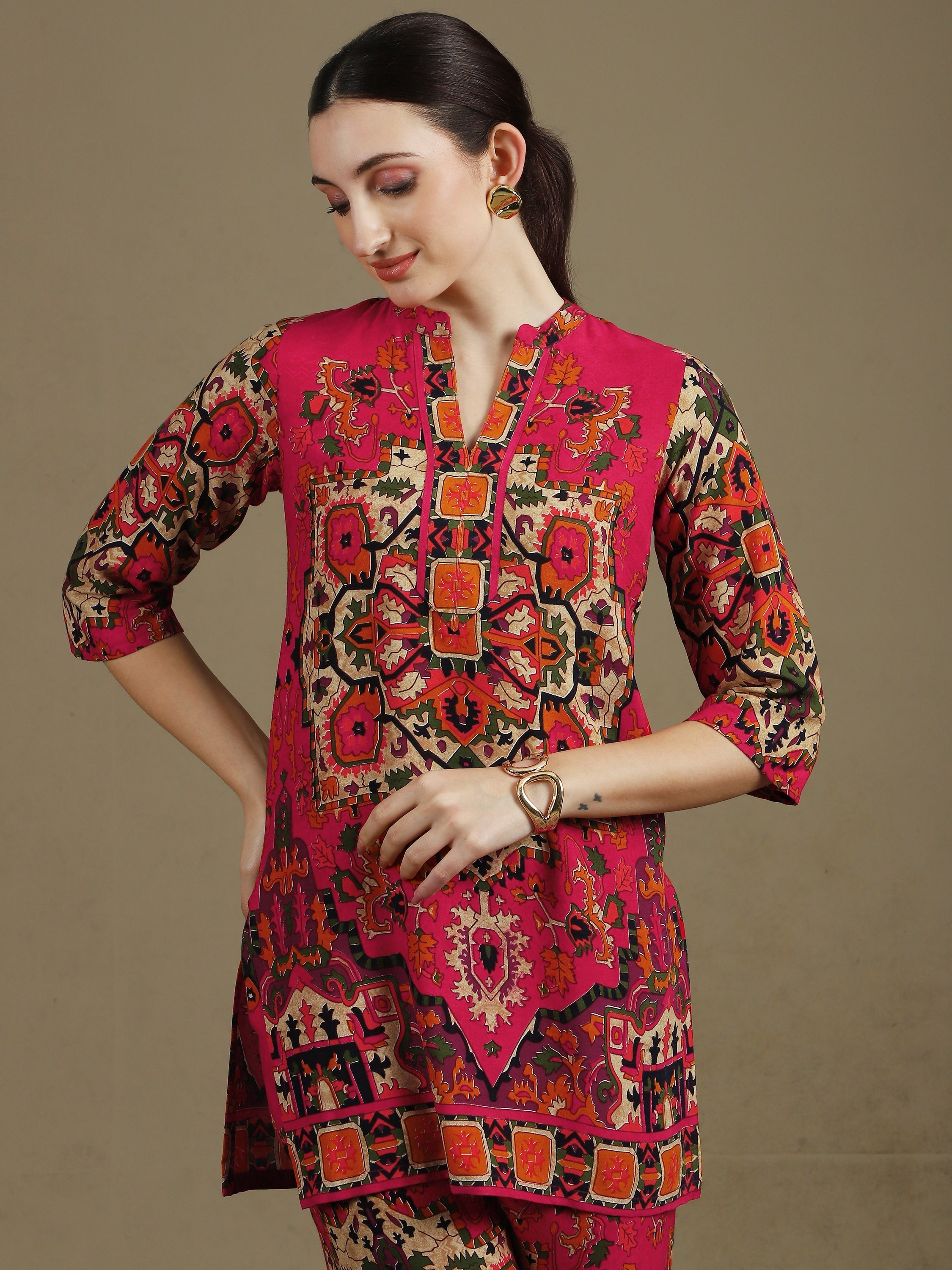 Ethnic Printed Co-Ord Set, Pink - Hiral Fashion | Grocsy