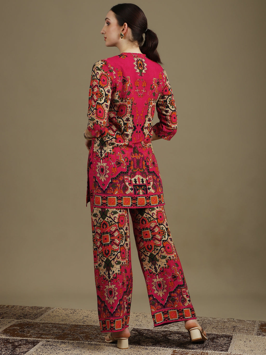 Ethnic Printed Co-Ord Set, Pink - Hiral Fashion | Grocsy