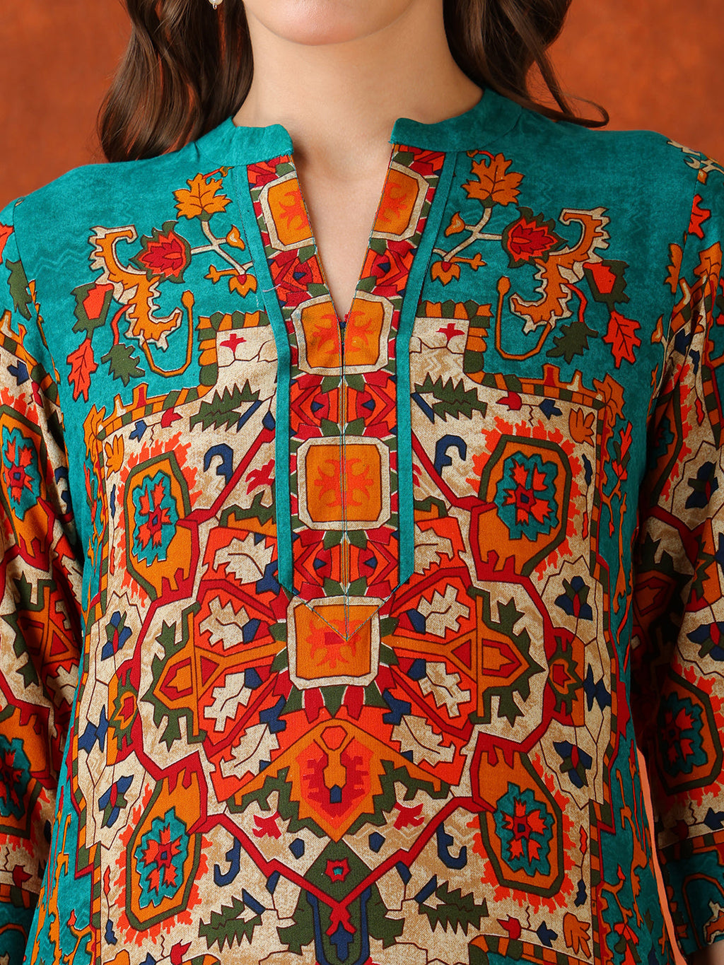 Ethnic Printed Co-Ord Set, Teal - Hiral Fashion | Grocsy