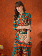 Ethnic Printed Co-Ord Set, Teal - Hiral Fashion | Grocsy