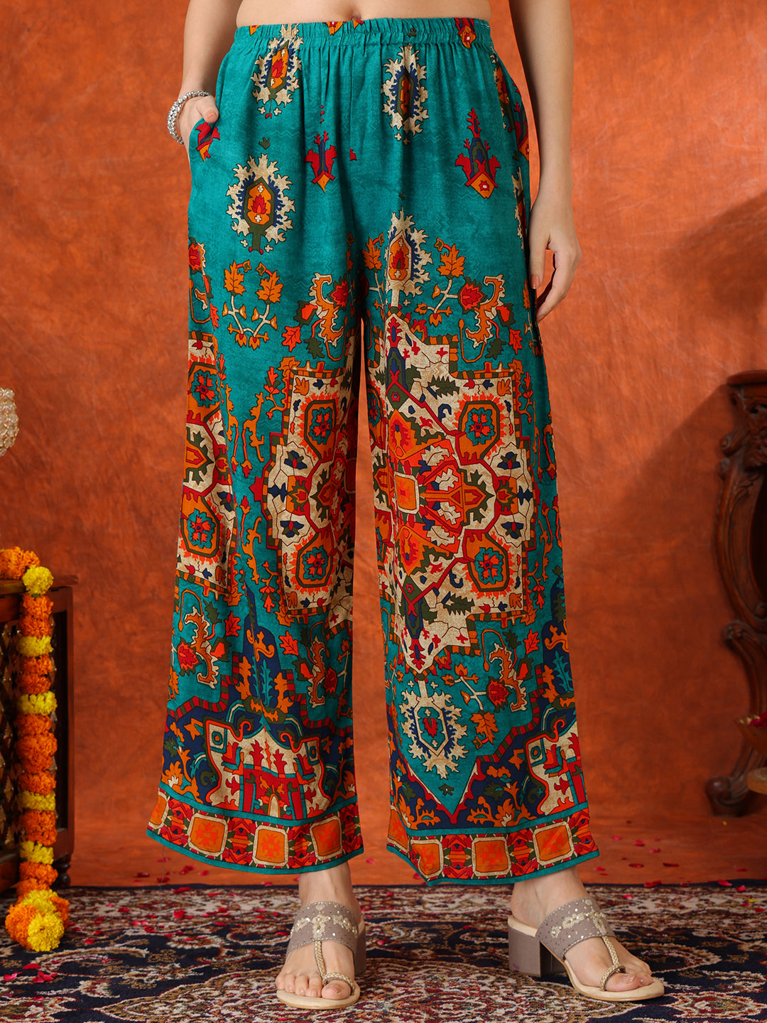 Ethnic Printed Co-Ord Set, Teal - Hiral Fashion | Grocsy
