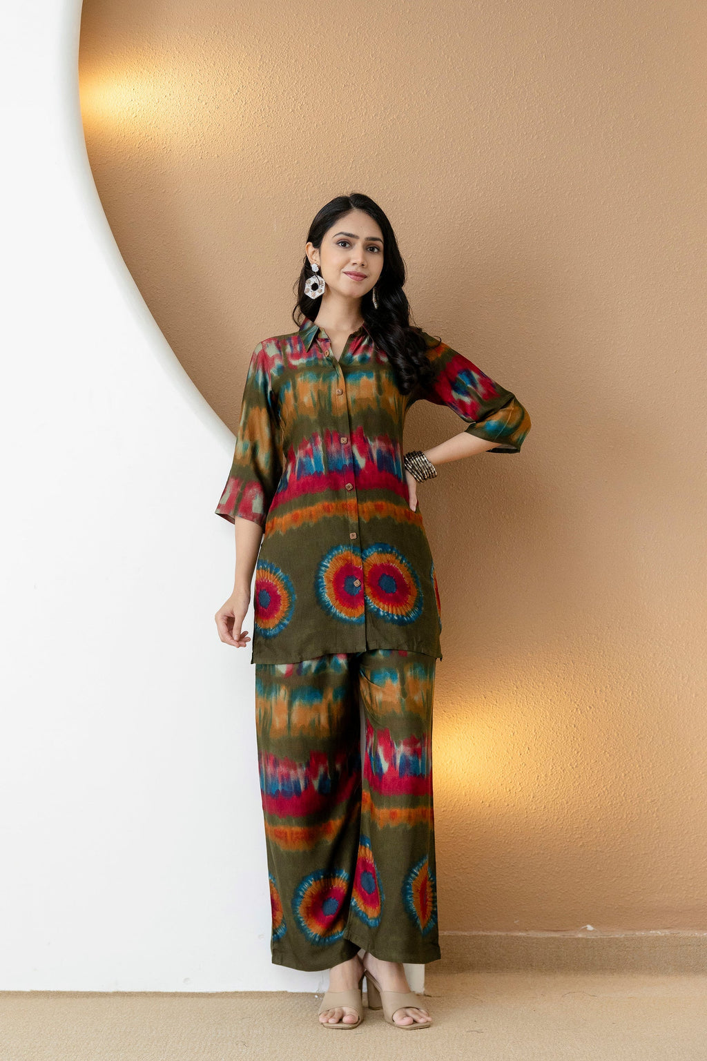 Vibrant Ethnic Co-Ord Set, Olive - Hiral Fashion | Grocsy