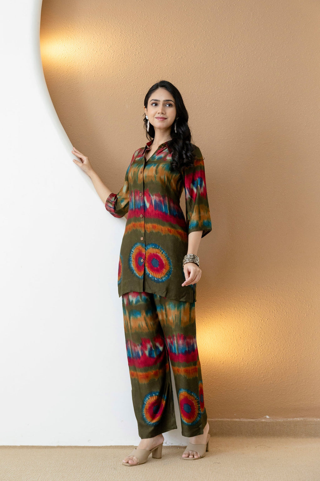 Vibrant Ethnic Co-Ord Set, Olive - Hiral Fashion | Grocsy
