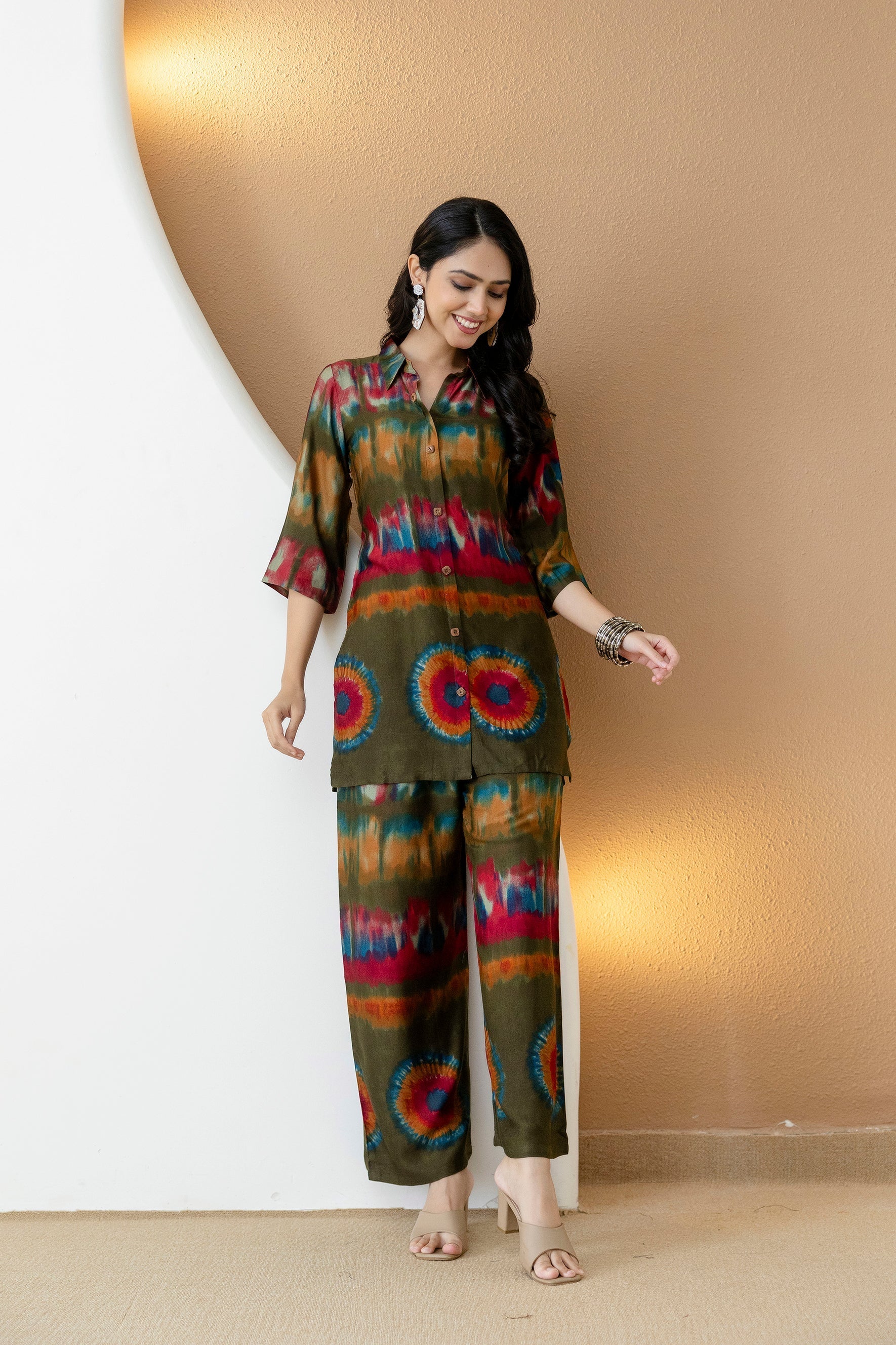 Vibrant Ethnic Co-Ord Set, Olive - Hiral Fashion | Grocsy