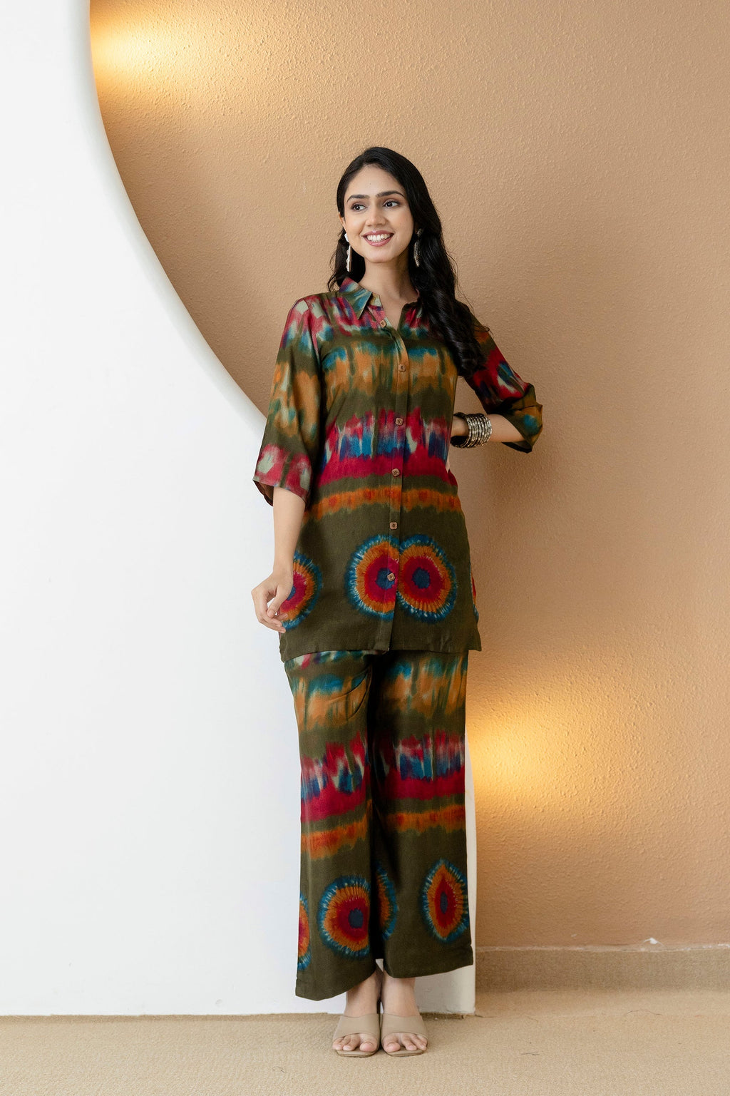 Vibrant Ethnic Co-Ord Set, Olive - Hiral Fashion | Grocsy