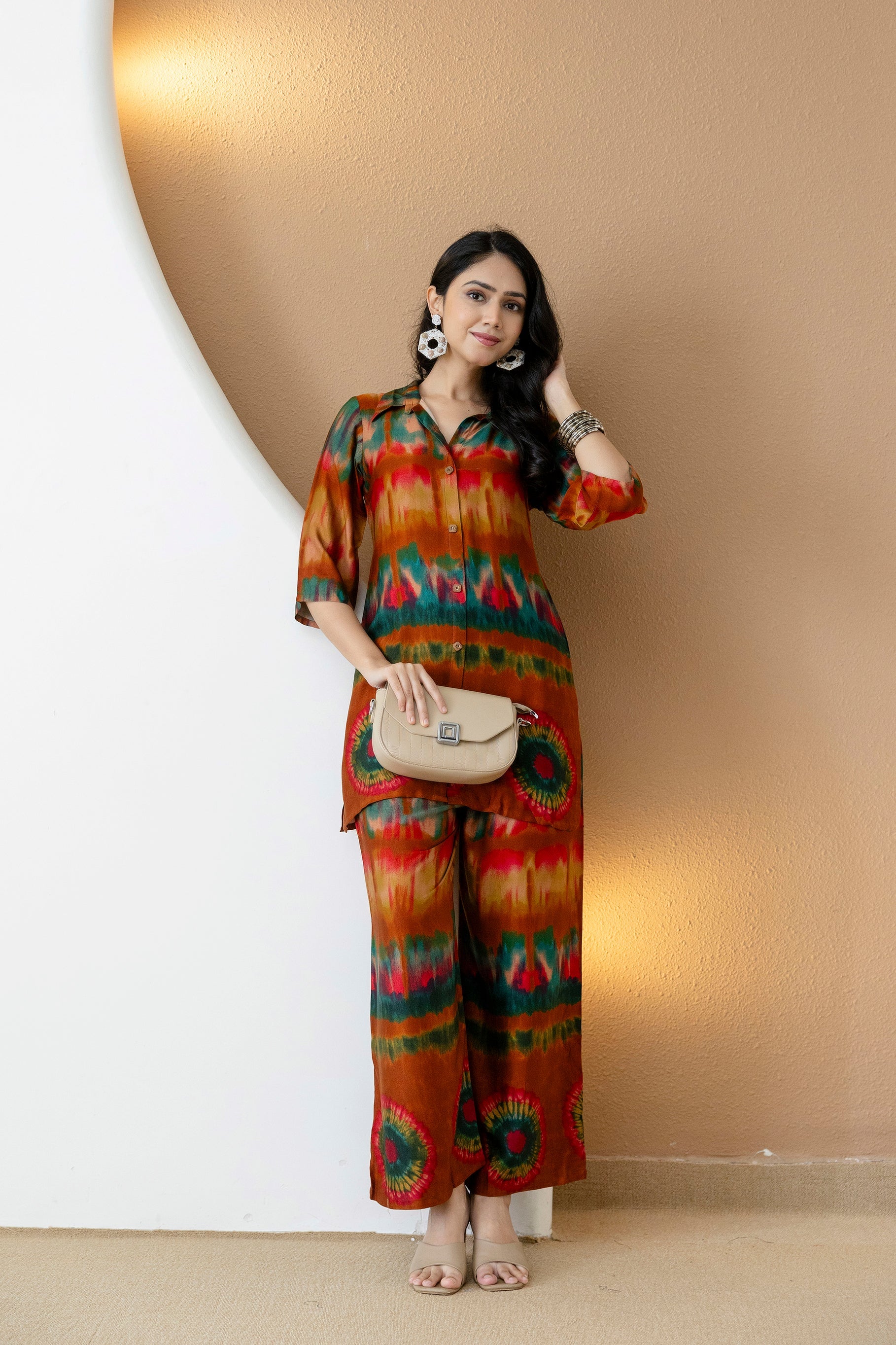 Vibrant Ethnic Co-Ord Set, Orange - Hiral Fashion | Grocsy