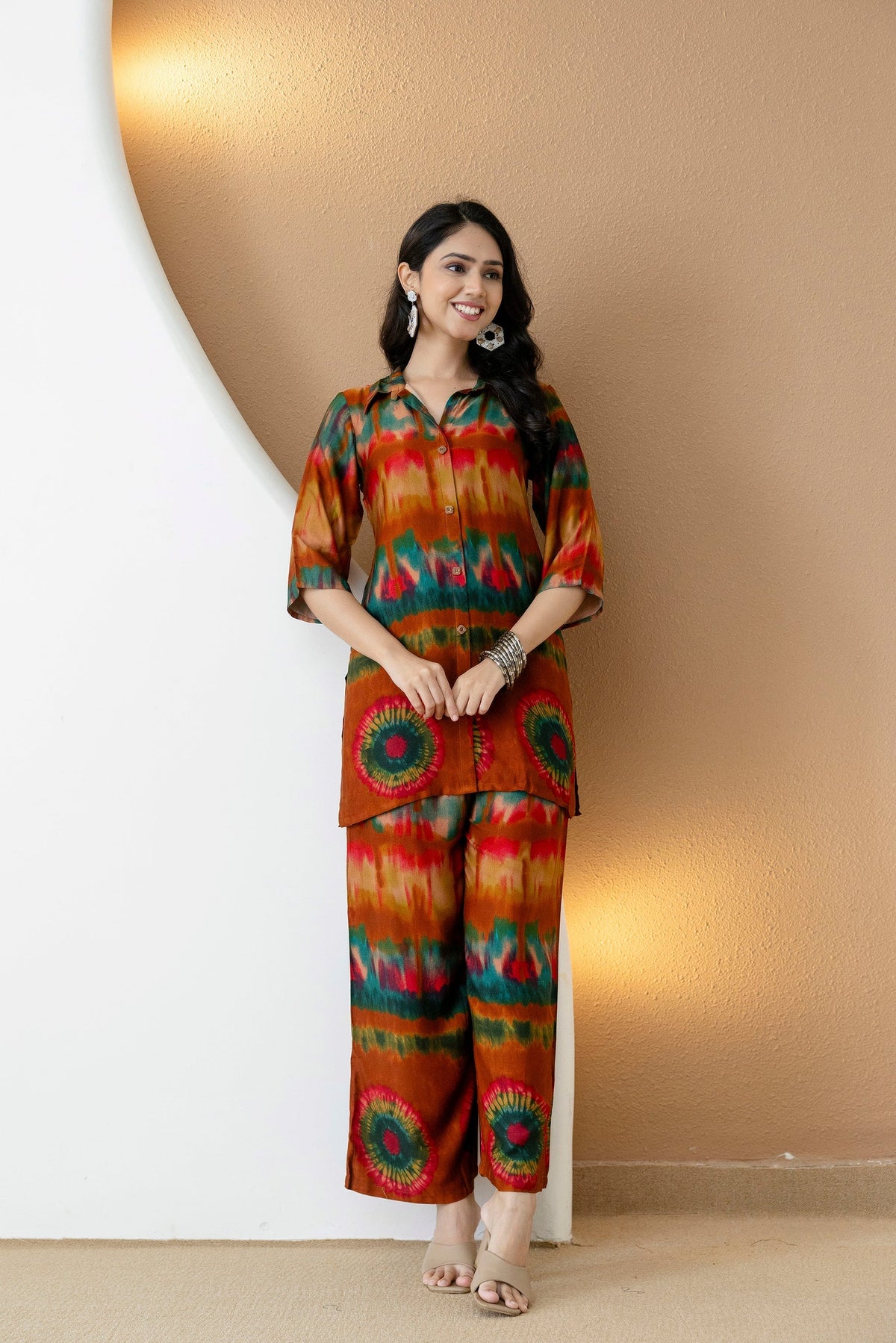 Vibrant Ethnic Co-Ord Set, Orange - Hiral Fashion | Grocsy