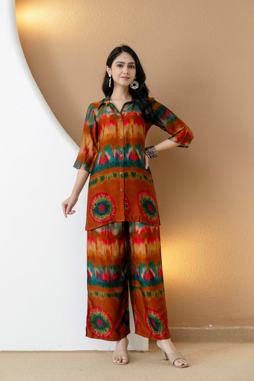 Vibrant Ethnic Co-Ord Set, Orange - Hiral Fashion | Grocsy