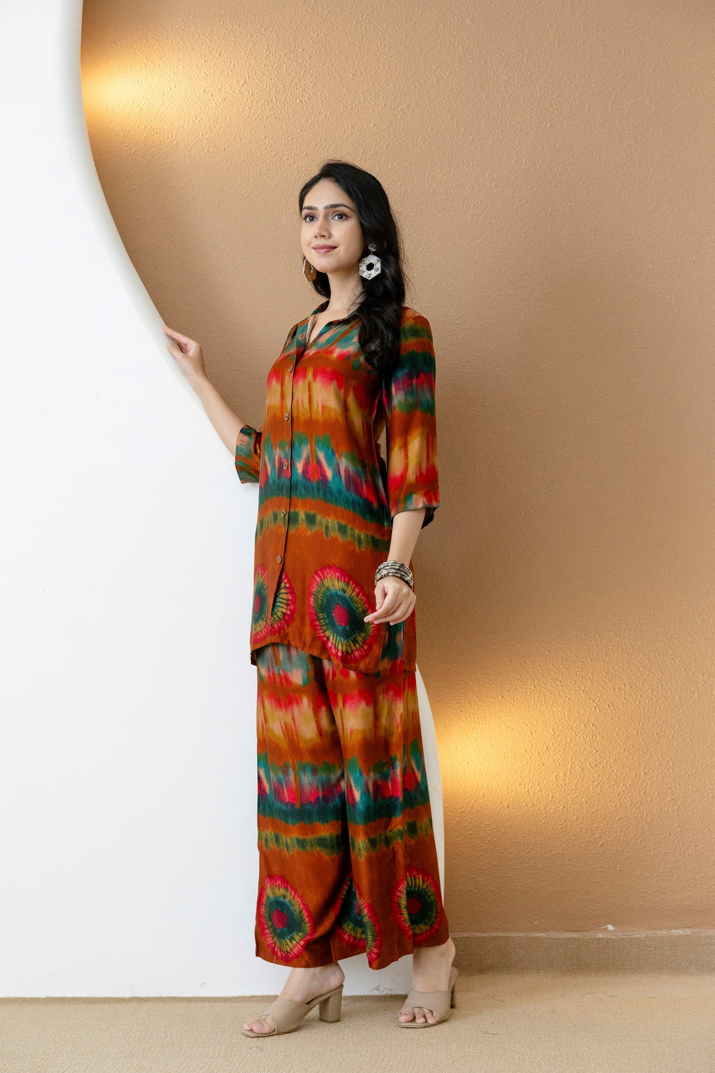 Vibrant Ethnic Co-Ord Set, Orange - Hiral Fashion | Grocsy
