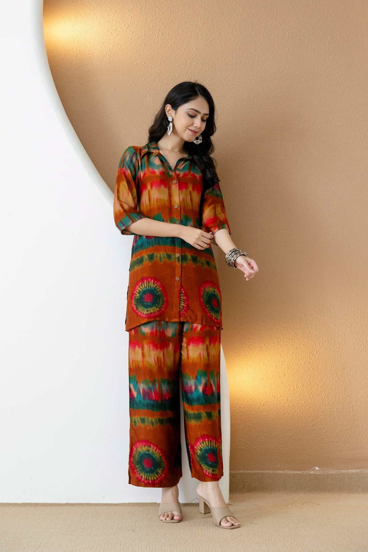 Vibrant Ethnic Co-Ord Set, Orange - Hiral Fashion | Grocsy
